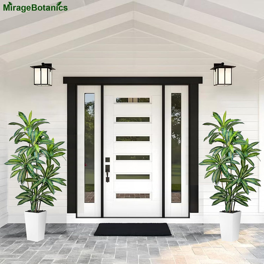 Dracaena Tree 7FT Tall Fake Plant with WhitePlanter - Realistic Faux Dragon Tree with Tall Planter - Indoor Floor