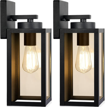 Outdoor Wall Light Fixtures, Exterior Waterproof Wall Lanterns, Porch Sconces Lighting with E26 Sockets & Glass Shades