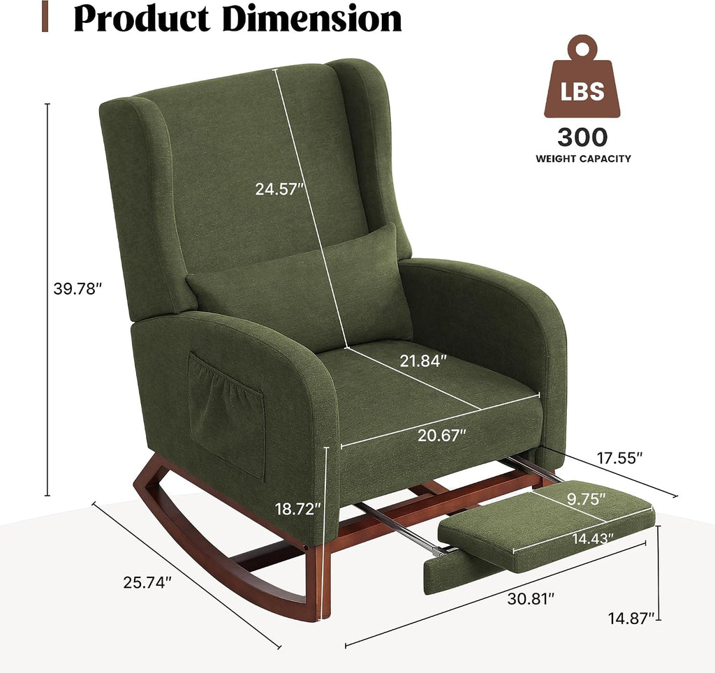 Rocking Chair Nursery, Nursery Rocking Chairs with Foot Rest, Comfy Glider Rocker Nursing Chair with Back Pillow for