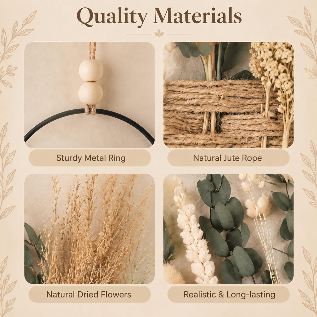 Dried Flower Pampas Wall Decor Boho Hoop Wreath, Classic