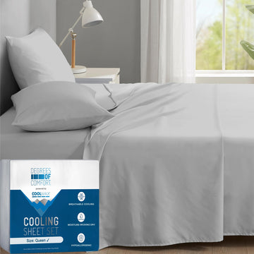Coolmax Cooling Sheets for Hot Sleepers, Queen Size, Light Grey