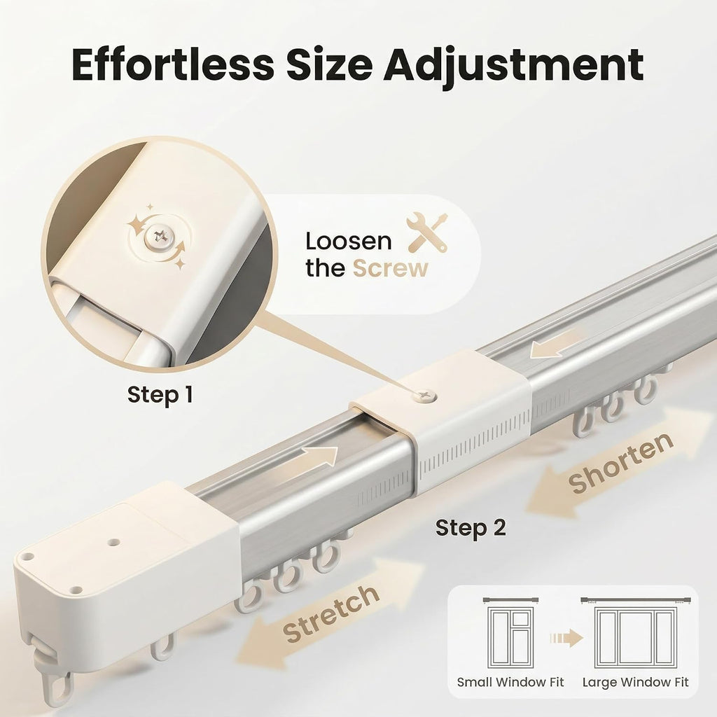 Pre-Assembled Telescopic Smart Curtain Track, No Splicing/Cutting, AC Plug-in WiFi Motor (No Hub Required)