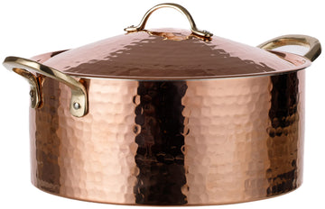 1.2MM Thick Hammered Copper Soup Pot Casserole Pan Dish Dutch Oven, 4 Quarts (9" x 4")