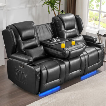 Power Loveseat Recliner Sofa with Adjustable Split Back, Multi-Port Charger, Flip-Up Backrest & LED Lighting