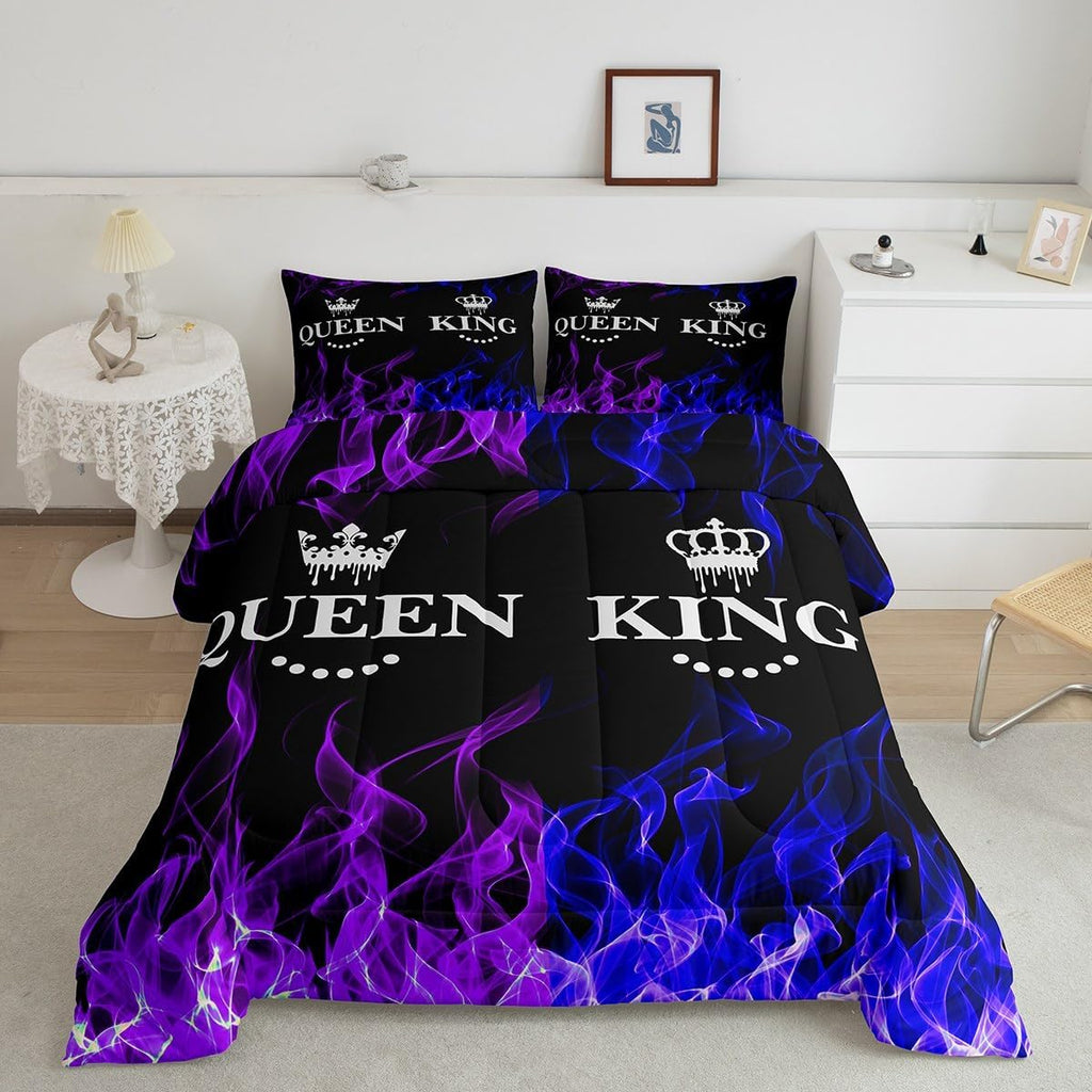 Feelyou King and Queen Crown Comforter Set Modern Chic Bedding Set King Duvet Insert All Season Sets for Couples 3