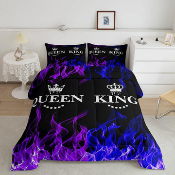 King and Queen Crown Comforter Set Modern Chic Bedding Set Queen Duvet Insert All Season Sets for Couples 3 Pieces - Set of 3