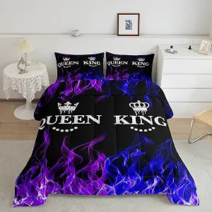 King and Queen Crown Comforter Set Modern Chic Bedding Set Queen Duvet Insert All Season Sets for Couples 3 Pieces - Set of 3