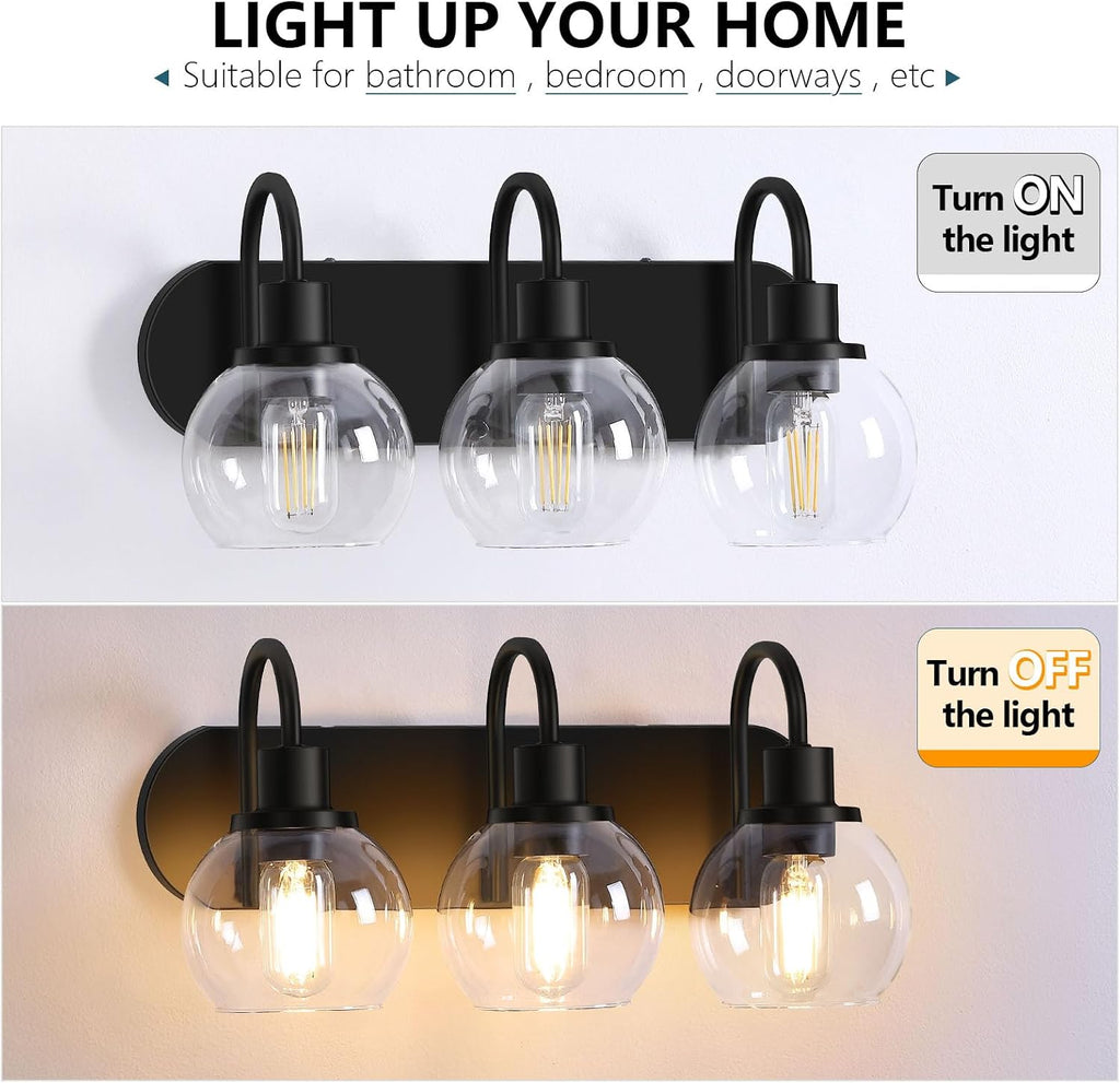 Bathroom Vanity Light,Modern 3-Light Bathroom Lighting Fixtures Over Mirror with Clear Glass Shade and Metal