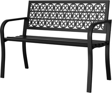 Outdoor Bench Garden Bench, 44" Anti-Rust Patio Bench Clearance, Iron Metal Frame Outdoor Benches Weatherproof for