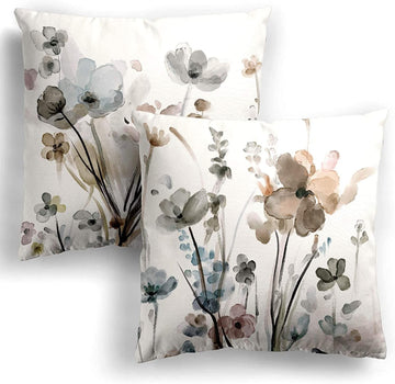 KKVEE Flower Throw Pillow Covers 18x18 Set of 2, Flowers Pillow Cushion Cases, Modern Decorative Square Pillowcases