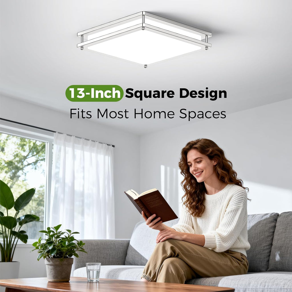 13 Inch Dimmable Square LED Ceiling Lights, 2-Pack 36W Brushed Nickel Flush Mount Light Fixtures, 3200LM Super Bright