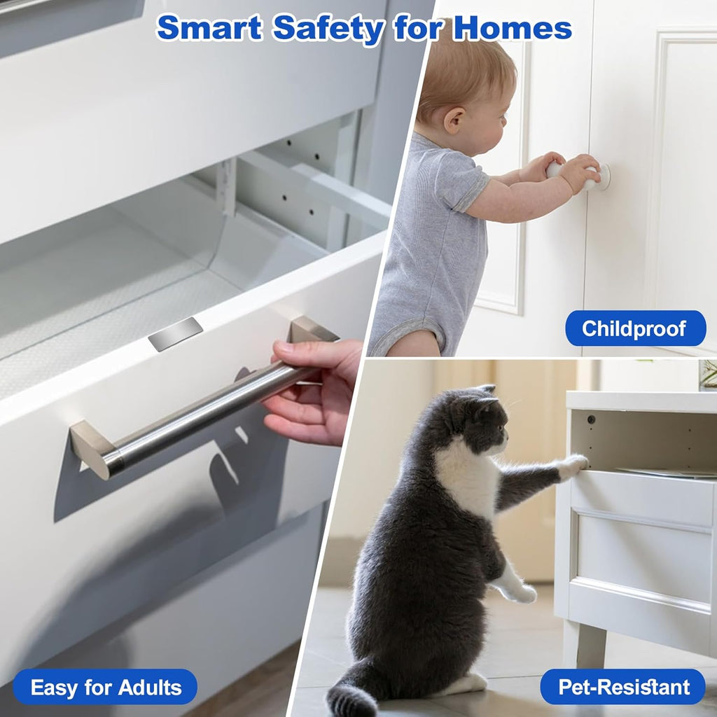 Magnetic Door Catch, Ultra Thin Cabinet Magnets for Closure, Adhesive Drawer & Cabinet Latches, Stainless Steel Easy to
