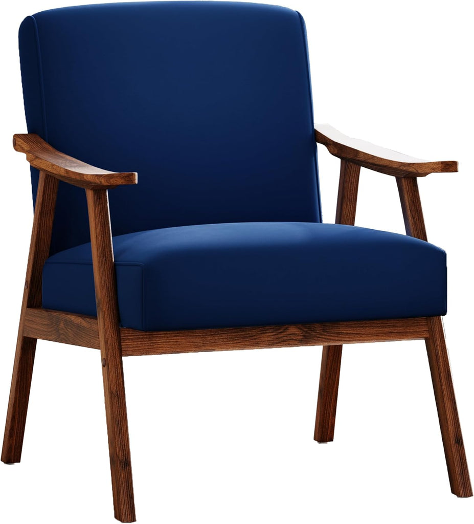 Mid Century Accent Chair, Boho Farmhouse Accent Chairs , Retro Single Lounge Reading Armchair with Solid Wood Frame