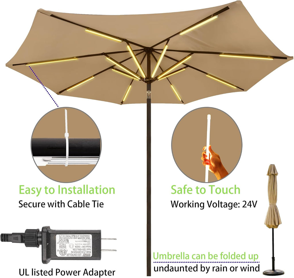 Outdoor Patio Umbrella Lights, 1000 Lumens 15W Warm White LED