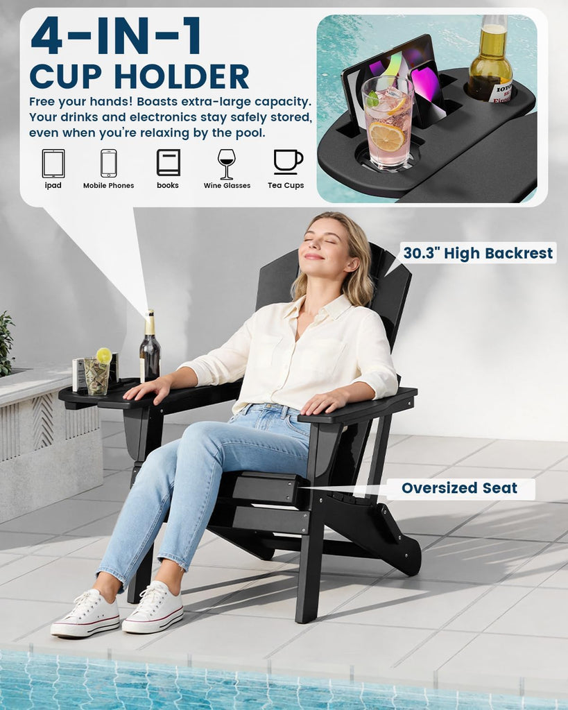 Folding Adirondack Chair Set of 4 with 4-in-1 Cup Holder,Fire Pit Chair | HDPE All-Weather Adirondack Chairs Outdoor