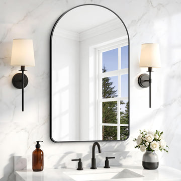 Arched Wall Mirror,22x36 inch Black Arched Mirror Bathroom,Vanity Mirror for Over Sink Metal Frame,Tempered Glass