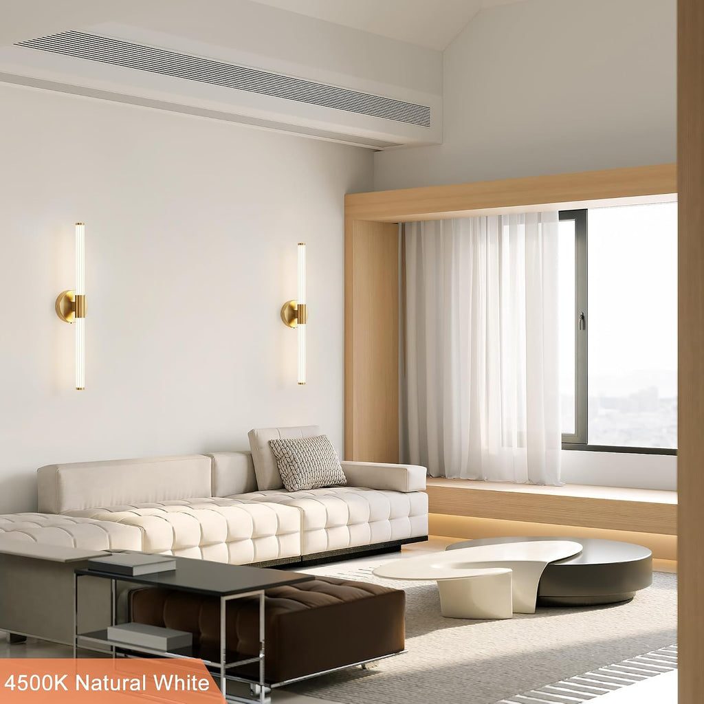 Gold Wall Sconces Set of Two Hardwired LED Vanity Light 23" | Dimmable 5CCT LED Bathroom Light Fixtures, 360° Full