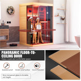 Full Spectrum Infrared Sauna，1-2 Person Home Sauna，Wooden Canadian Hemlock Indoor Spa Sauna with Resonance