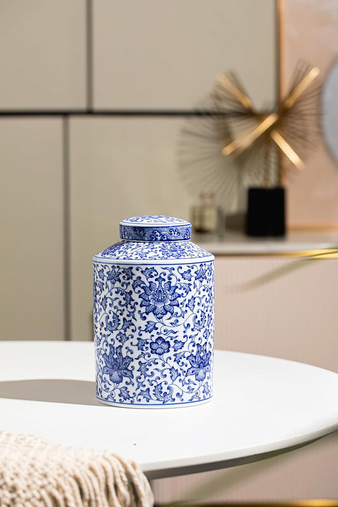 Blue and White Ginger Jar, Chinoiserie Porcelain, Blue and White Ginger Jar Decor, Good Ideal, Shelf, Table, 8" H