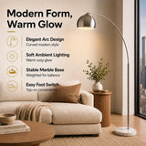 Arquer 68.1" Arc Floor Lamps, Home Offices, Dining Rooms, Bedrooms with Faux White Marble Base and Nickel Bell Shade