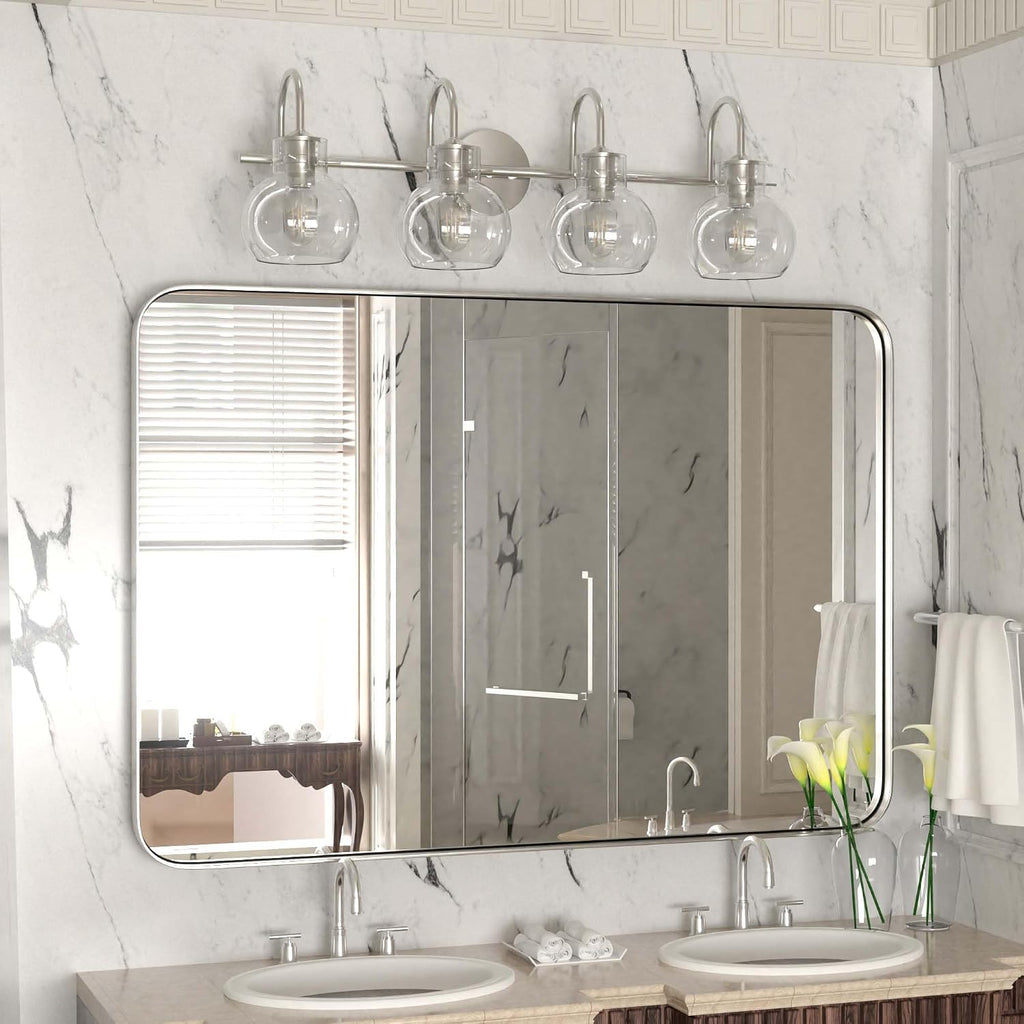4 Lights Bathroom Vanity Light Fixtures Over Mirror Modern Nickel | 24in Wall Sconce,Brushed Nickel,Globe Glass