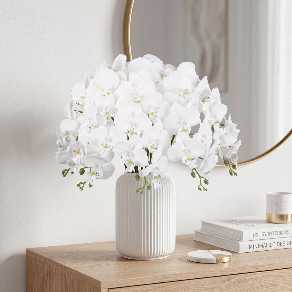 Pure White Orchid Artificial Flowers 5PCS Long White Phalaenopsis 41"