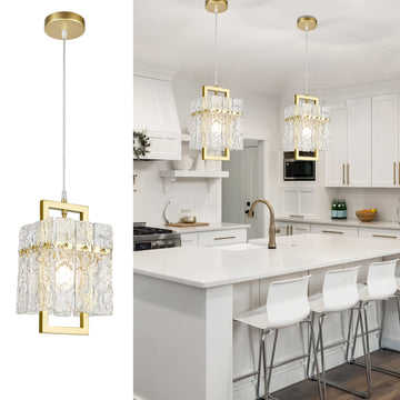 Gold Crystal Pendant Light Island, Luxury Water Ripple Glass Chandelier Lights Fixture, Modern Elegant Adjustable