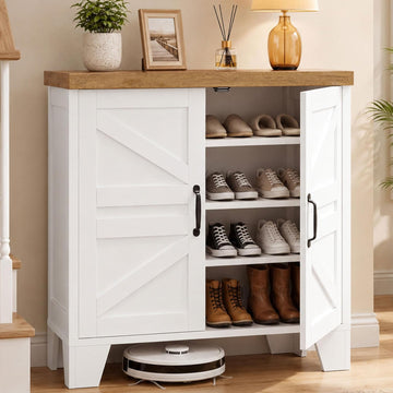 Shoe Cabinet, Modern Farmhouse Entryway Shoe Storage Cabinet with Doors, Adjustable Shelves,Hidden Shoe Storage