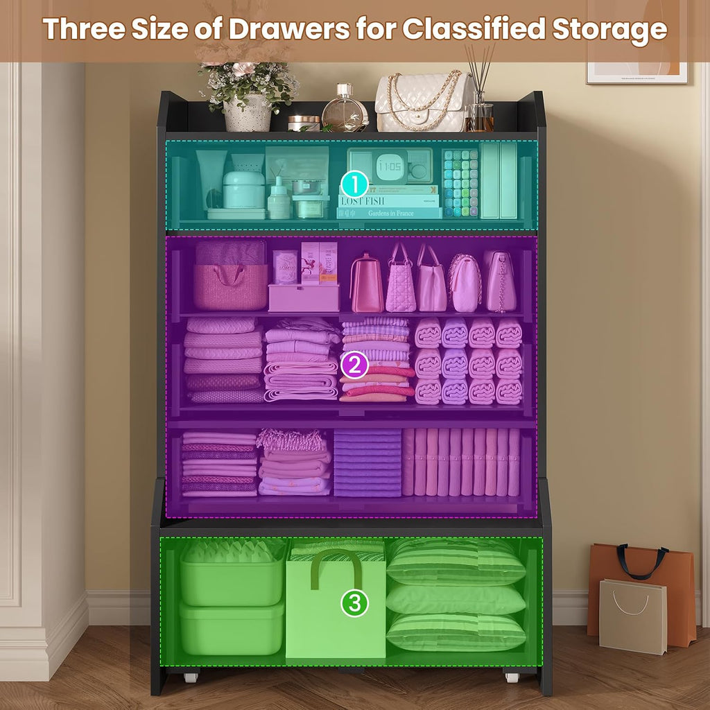 5 Drawer Tall Black Dresser | Chest of Drawers,Large Modern Vertical Dresser ,Closet