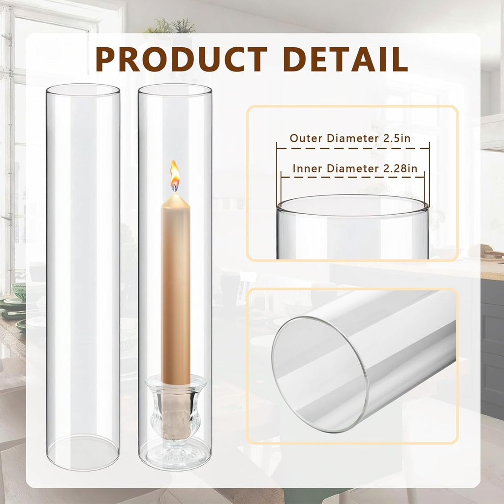 12 Sets Glass Hurricane Candle Holders - 12.6" Glass Candlestick Holders with Clear Tall Cylinder Candle Sleeves for