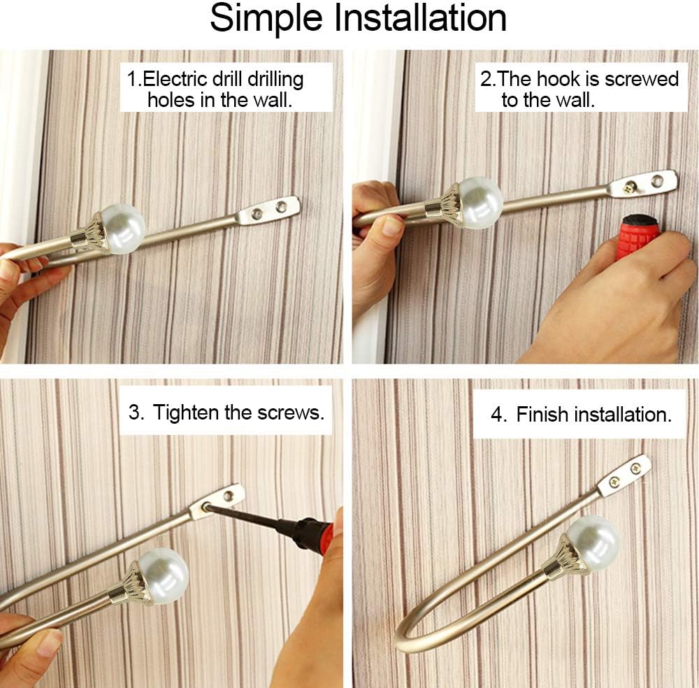2 Pack Curtain Holdbacks Wall Mounted Curtain Tiebacks Hooks Plastic Pearl U Shape Curtain Tiebacks with Screws