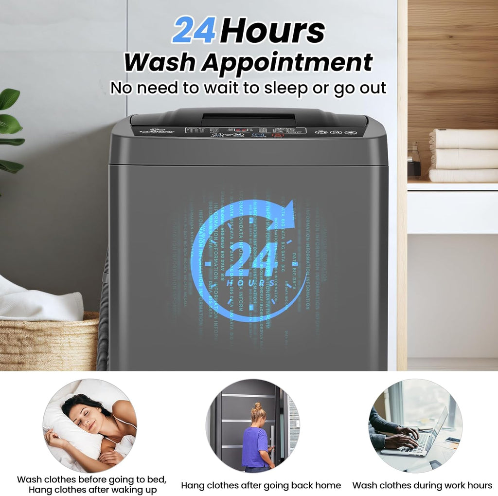 2.8 Cu.ft Portable Washer, 20 lbs Capacity Full Automatic Washing Machine with Drain Pump, 10 Wash Programs & LED