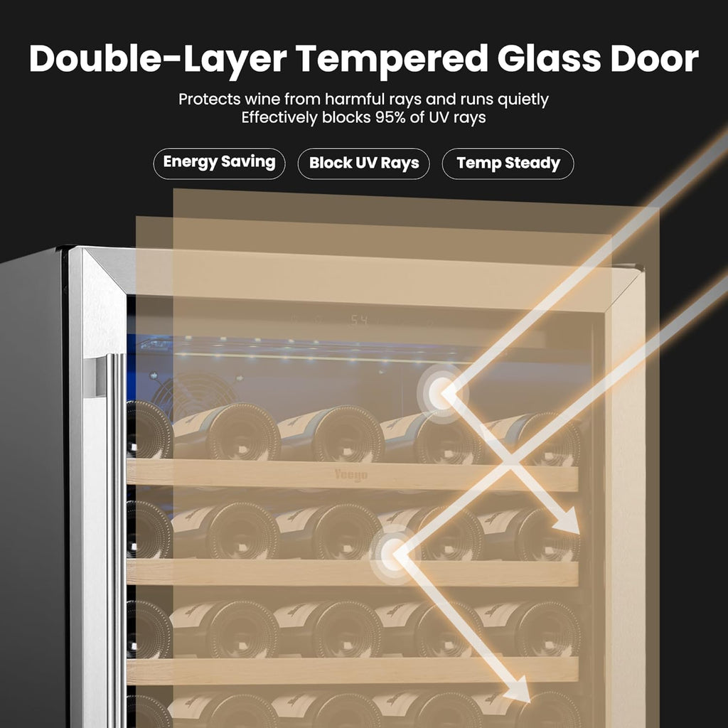 Wine Fridge Cooler - 24 Inch Wine Fridge Hold 52 Bottles, 40-65°F Wine Refrigera