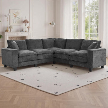 97" 5 Seater L Shaped Couch Corner Sofa, Oversized Cloud Couch with 2 Pillows Chenille Modular Sectional Sofa