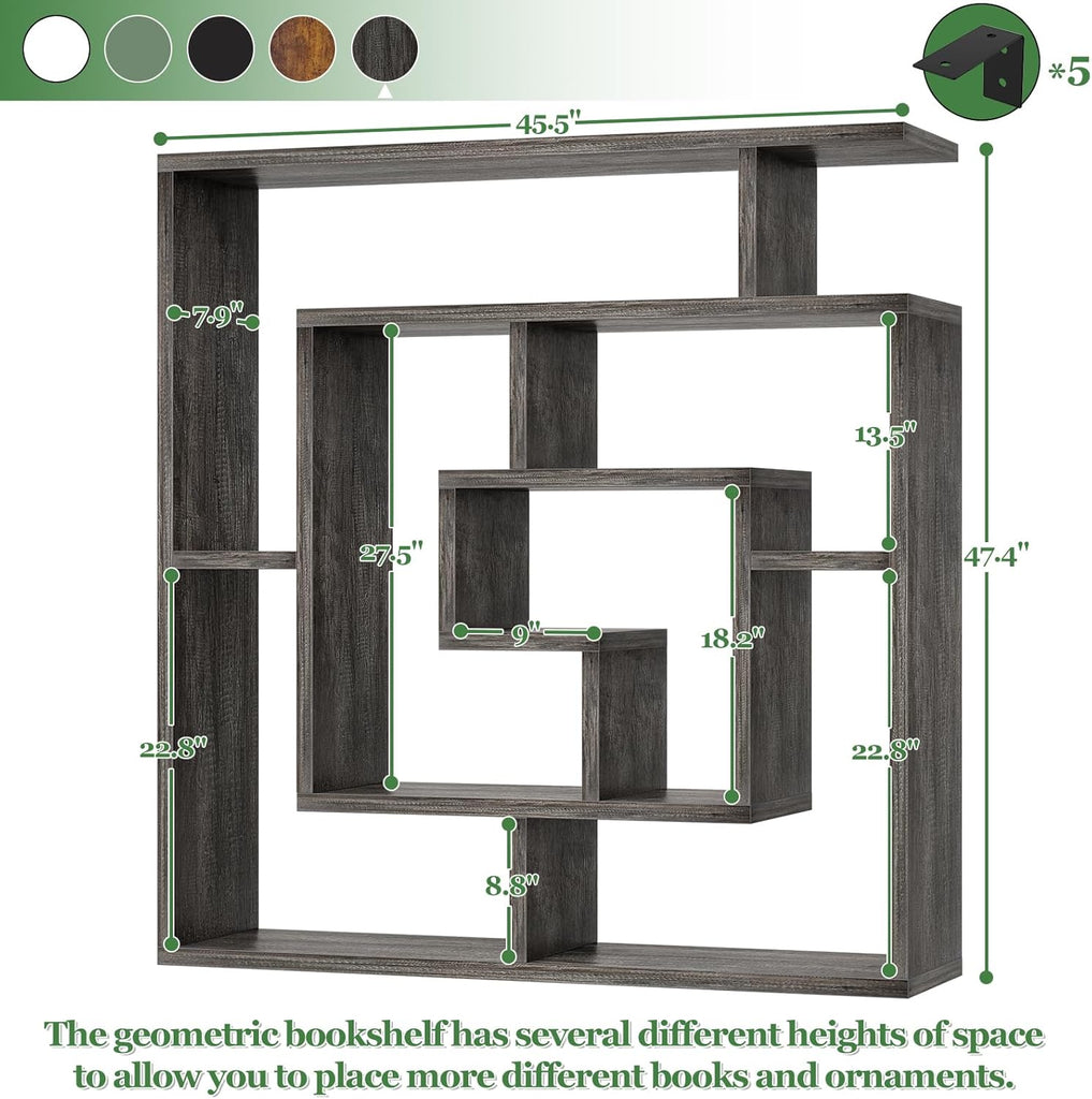 Geometric Wall Mounted Shelf, Freestanding Display Shelves for Collectibles | Floating Bookshelf Decorative Book Case