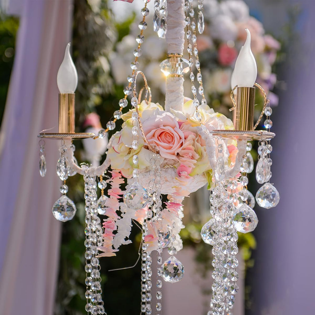 6 Strands 19.7 Ft Crystal Glass Bead Garland, Clear Octagon Beads