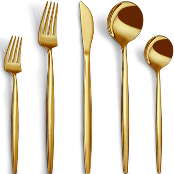 Gold Silverware Set for 8, Stainless Steel Flatware Set