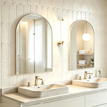 Wall Mounted Mirror, Arched Wall Mirror, 20"x30" Arch Bathroom Mirror with Metal Frame, 2 Pieces White Vanity Mirror