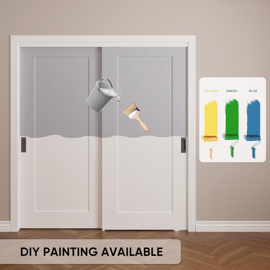 72x80 in 1-Panel Sliding Closet Door, White Primed Bypass Interior Door with Top Track & Floor Guide