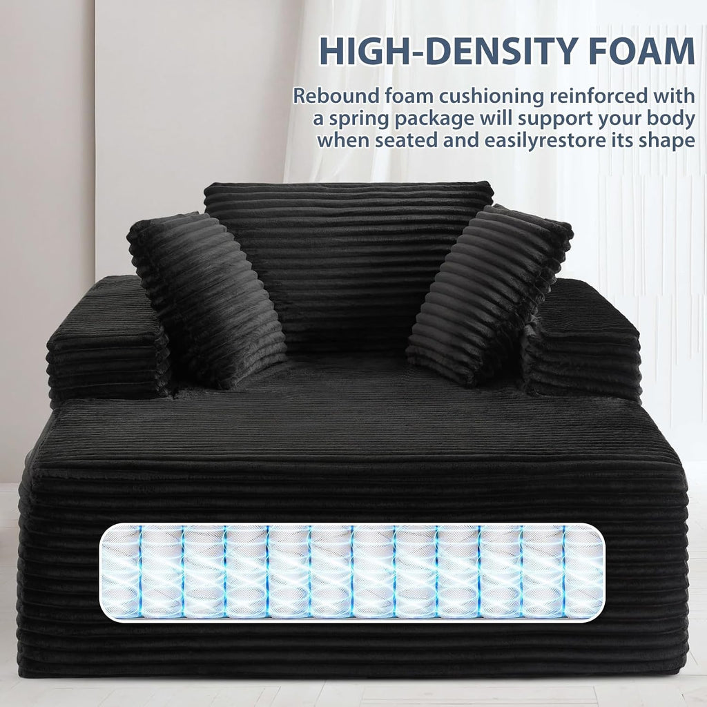 63'' Oversized Boneless Chaise Lounge Chair, Corduroy Fluffy Reading Couch, Deep Seat Sleeper Chair for Small Spaces
