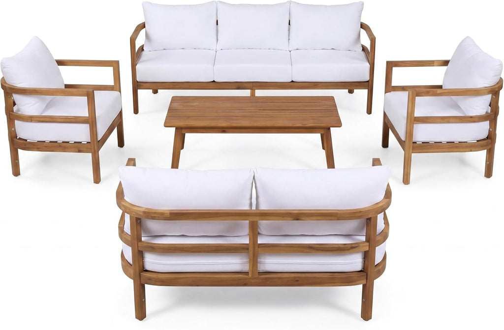 Molly 5-Piece Patio Furniture Set, Solid Wood Outdoor Conversation Set with Coffee Table, Outdoor Sofa Set with