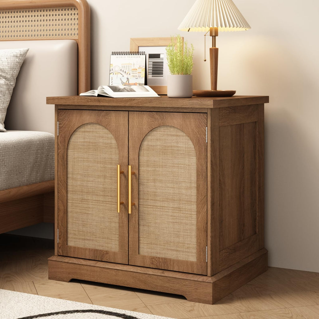 Rattan with Charging Station, 24" Large Sofa Side Table