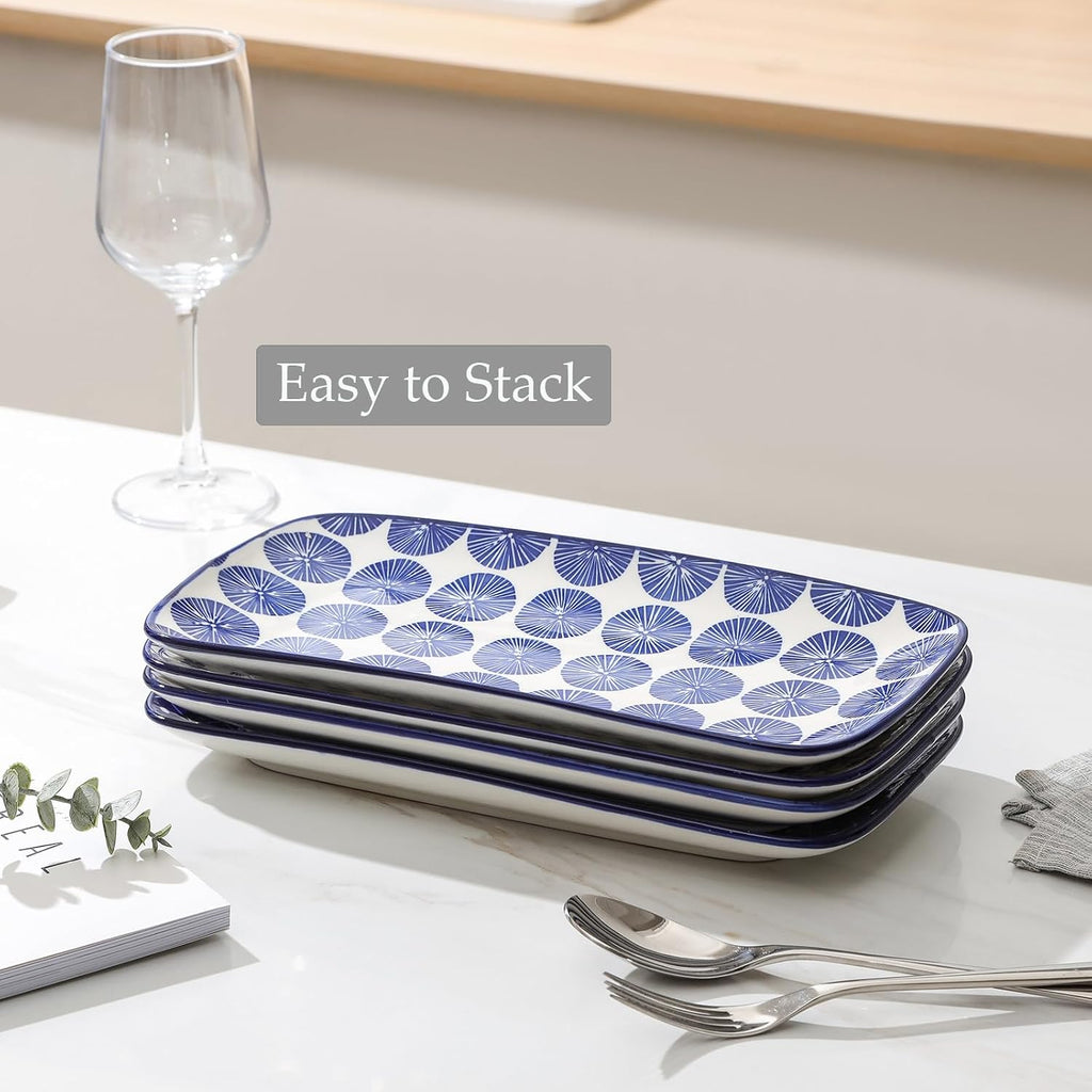 Ceramic Rectangular Serving Platters Set of 4, 12 Inch Serving Trays/Dishes for Party Entertaining, Rectangular