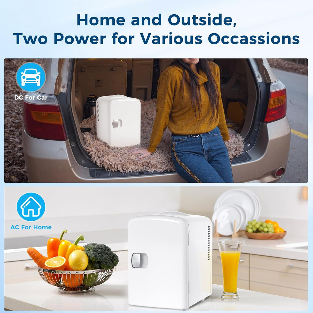 Compact Refrigerator, Portable Mini Fridge, Skin Care 4L Capacity/6 Cans, for Bedroom, Car, Office & Dorm, Small