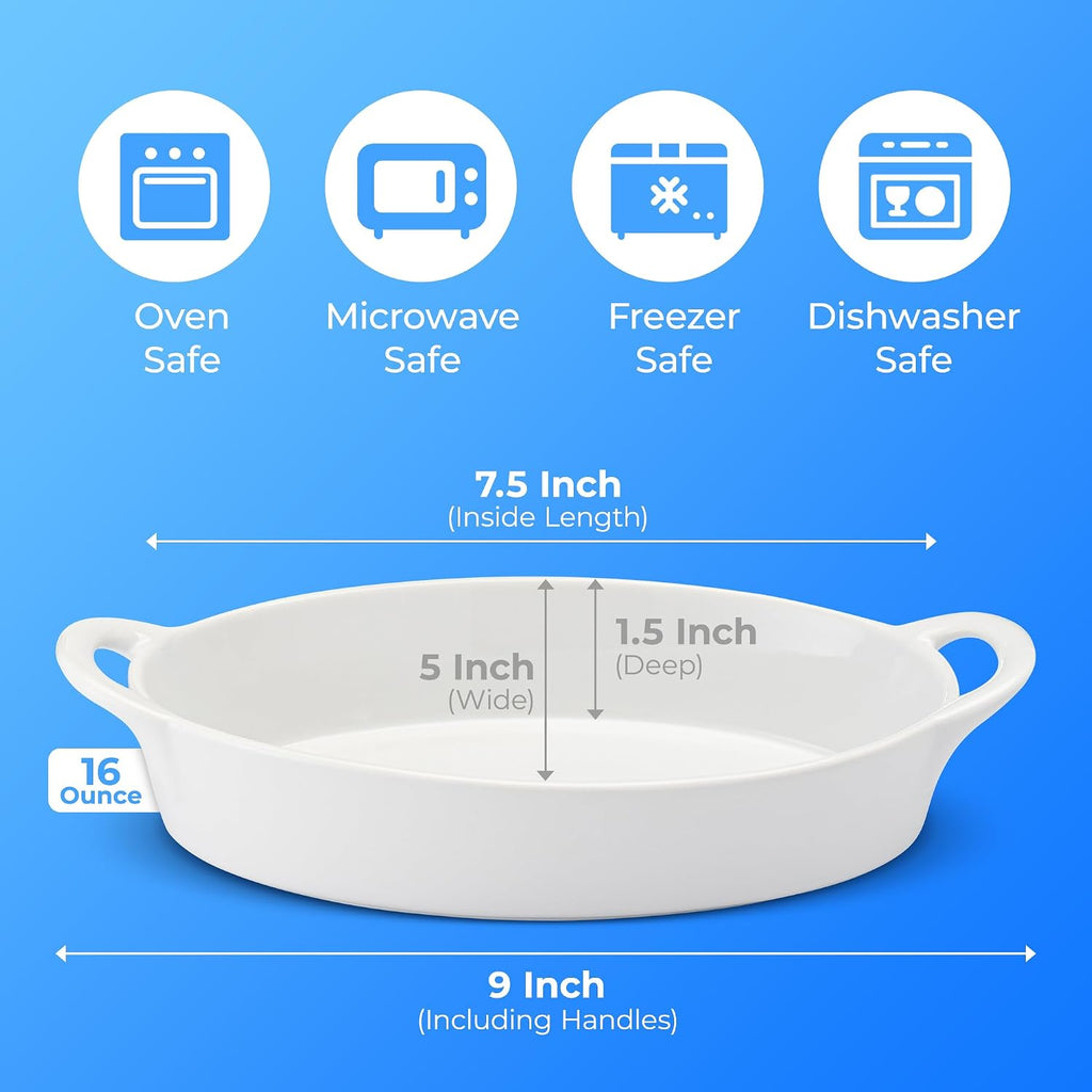 Oval Au Gratin Dishes for Oven Safe and Microwave Cooking and , 4 Pc. Set, Heat Resistant Ceramic with Handles for
