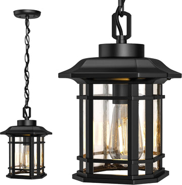 Outdoor Pendant Light Fixture, Exterior Hanging Lights, Hanging Lantern with Adjustable Chain