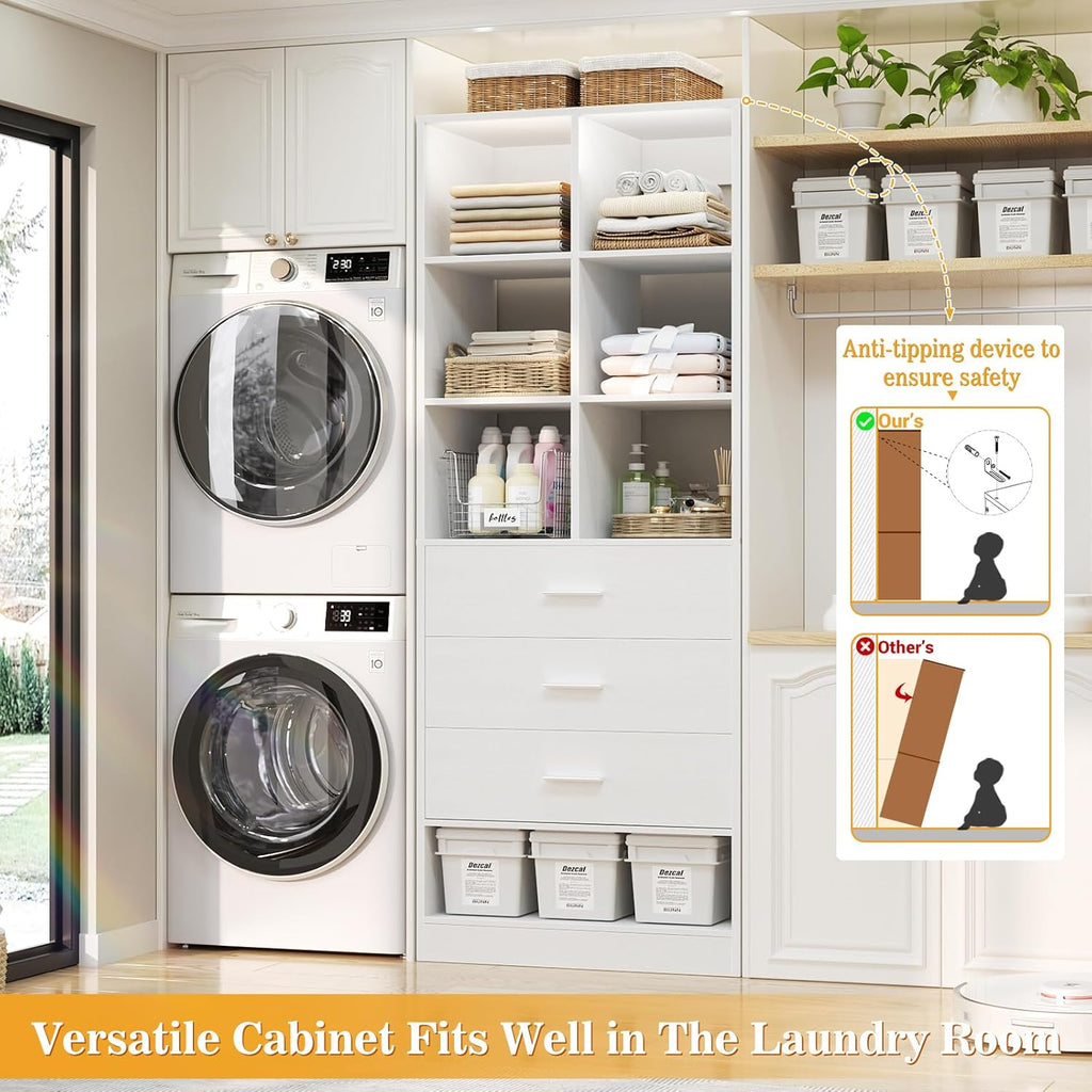 Closet System Organizer with 3 Drawers and Partition Storage, Freestanding Wardrobe Organizer Modular with Shoe