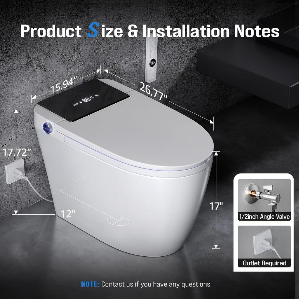 Smart Toilet with Bidet Built In, Heated Seat & Dual Auto Flush, Foot Sensor