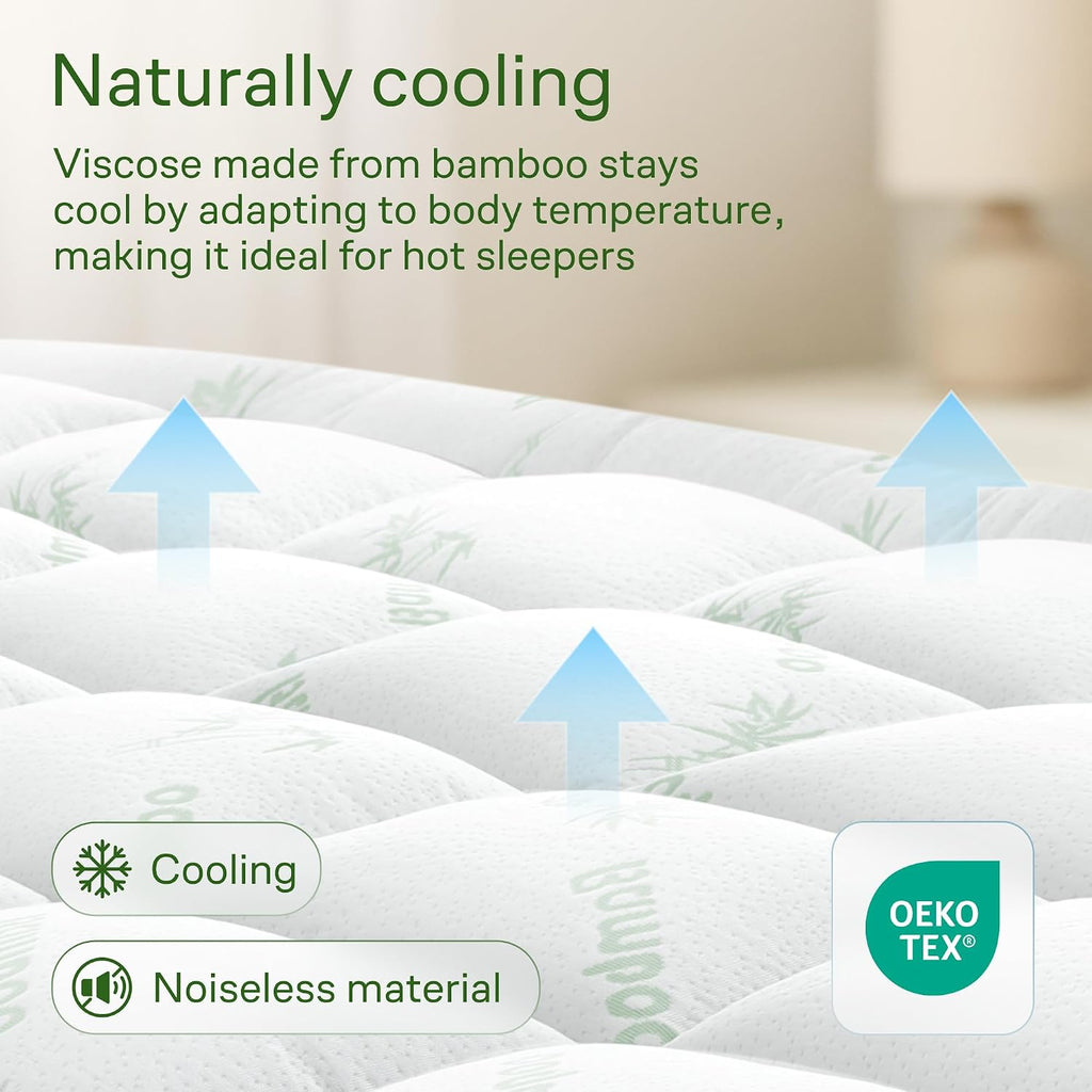 Ultra Soft & Cooling Mattress Topper - Cal King Size | Rayon Derived from Bamboo, Pillow Top Mattress Pad, 20" Deep
