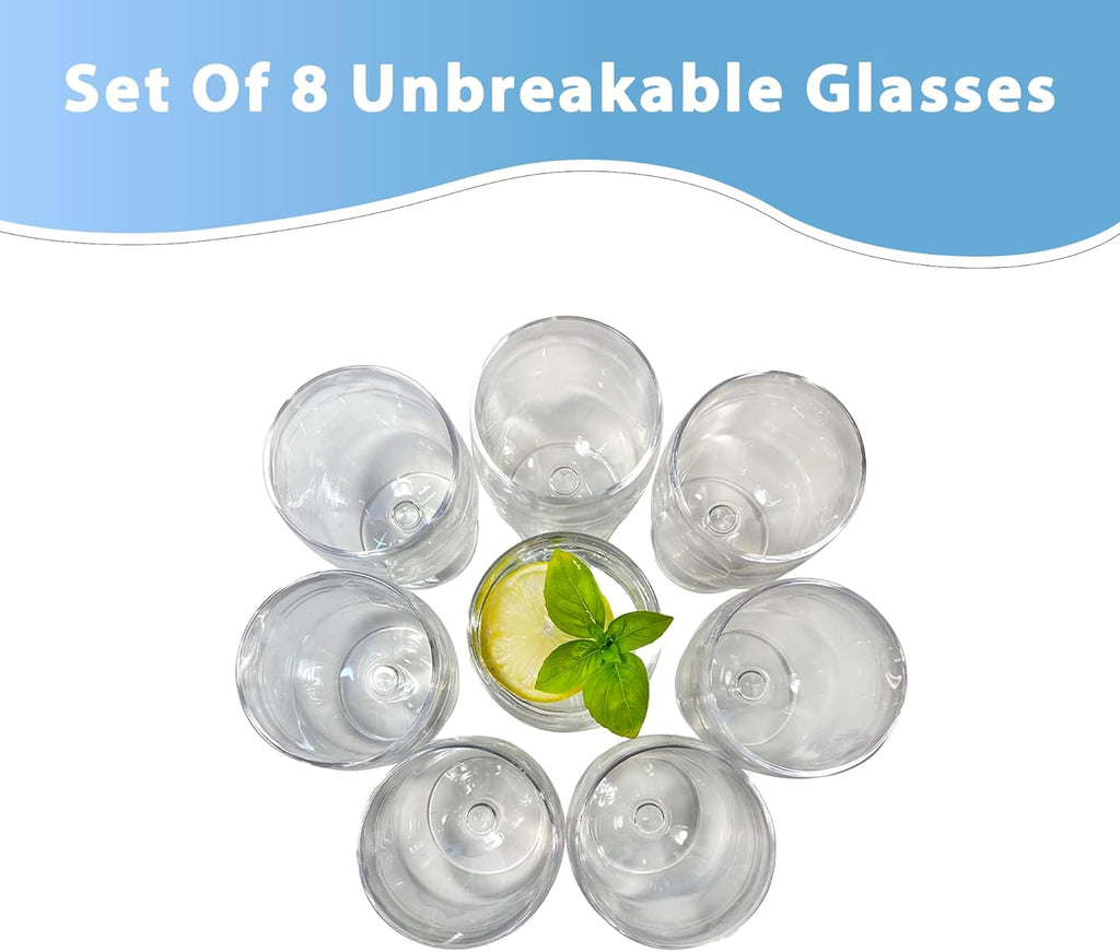 Unbreakable Plastic Wine Glasses Set of 8, 12 oz Shatterproof Stackable Tumblers, Reusable BPA Free Goblets and